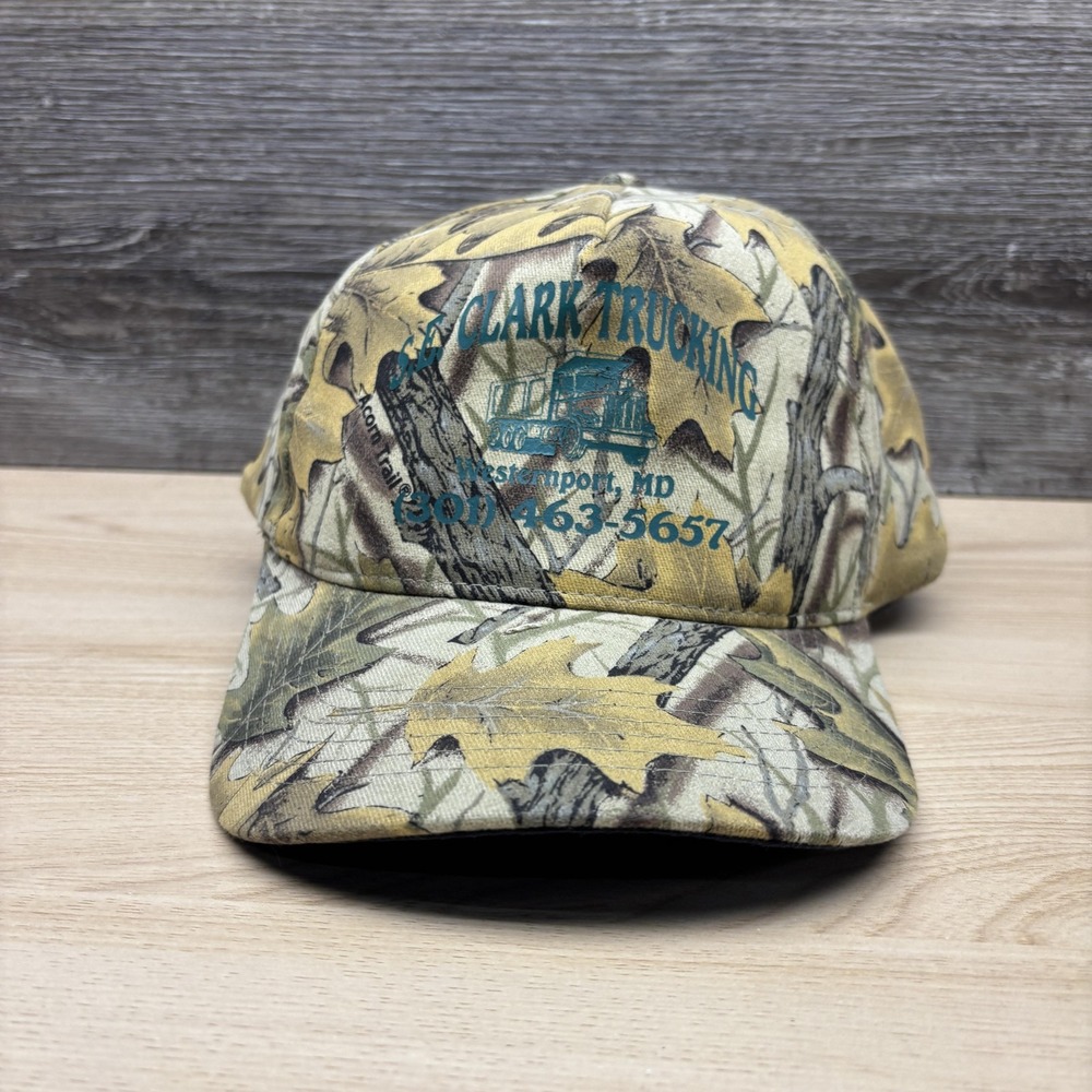 CE Clark Trucking Hat Cap Snap Back Camo Hunting Advertising Mens Brown Green